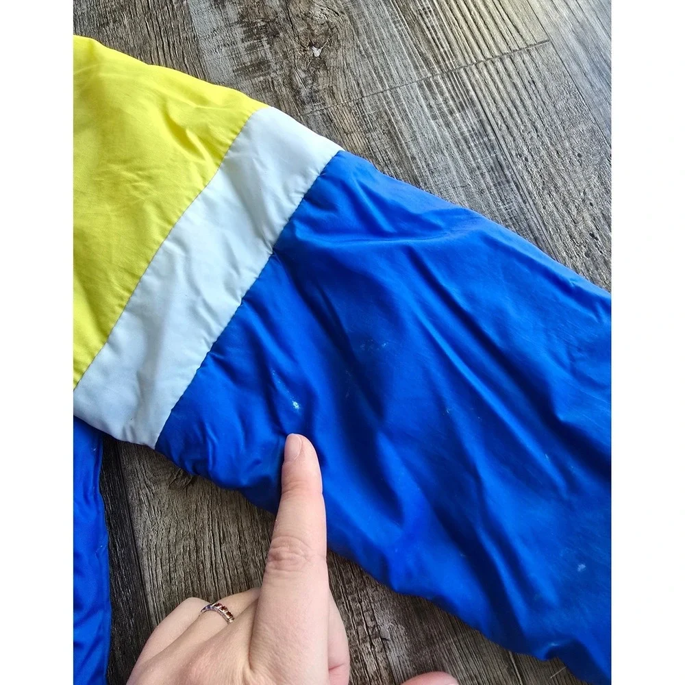 Vintage 70s‎ JCPenney Puffer Jacket Kids Size 10 Blue Yellow Colorblock Coat